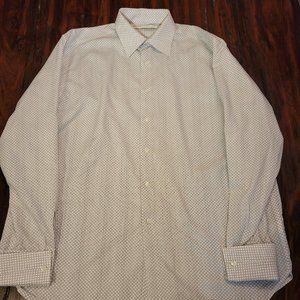 Men's Size L French-Cuff Perry Ellis Button Up Dress Shirt.  White with design.